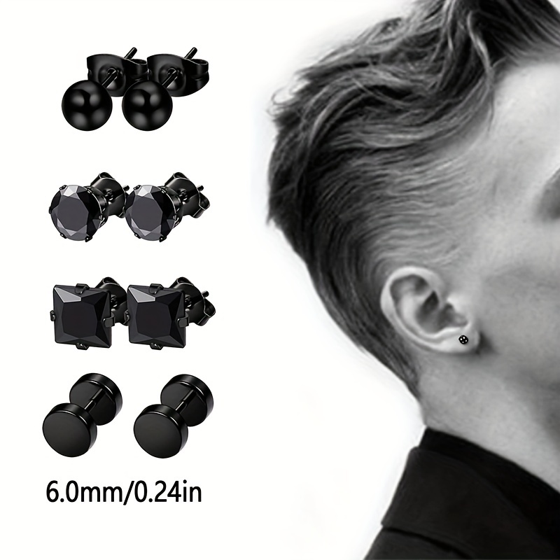 10 Pairs Stainless Steel Stud Earrings For Men Casual Hoop Earrings